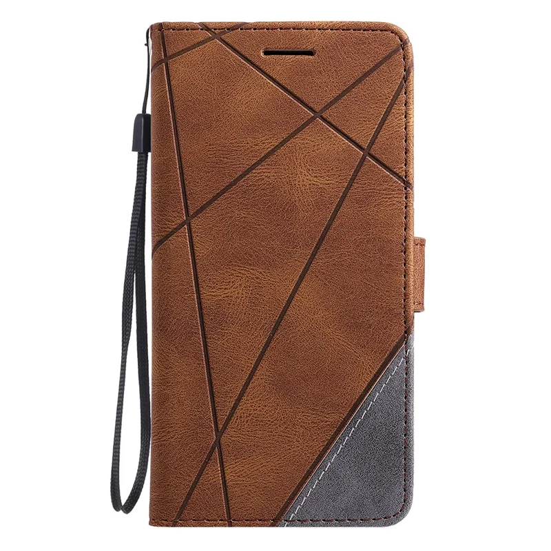 For Samsung Galaxy S26 Ultra Case Imprinted Lines PU Leather Splicing Wallet Phone Cover - Brown