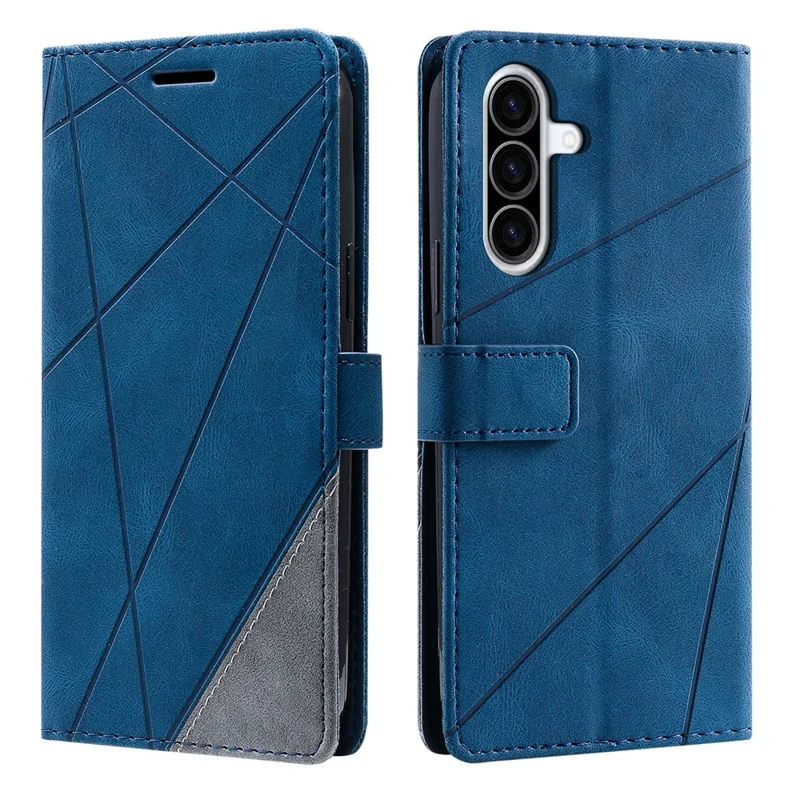 For Samsung Galaxy A37 5G Case Imprinted Lines PU Leather Splicing Wallet Phone Cover - Blue