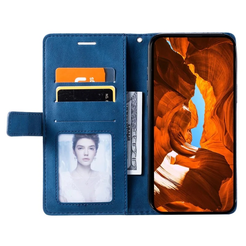 For Samsung Galaxy A37 5G Case Imprinted Lines PU Leather Splicing Wallet Phone Cover - Blue