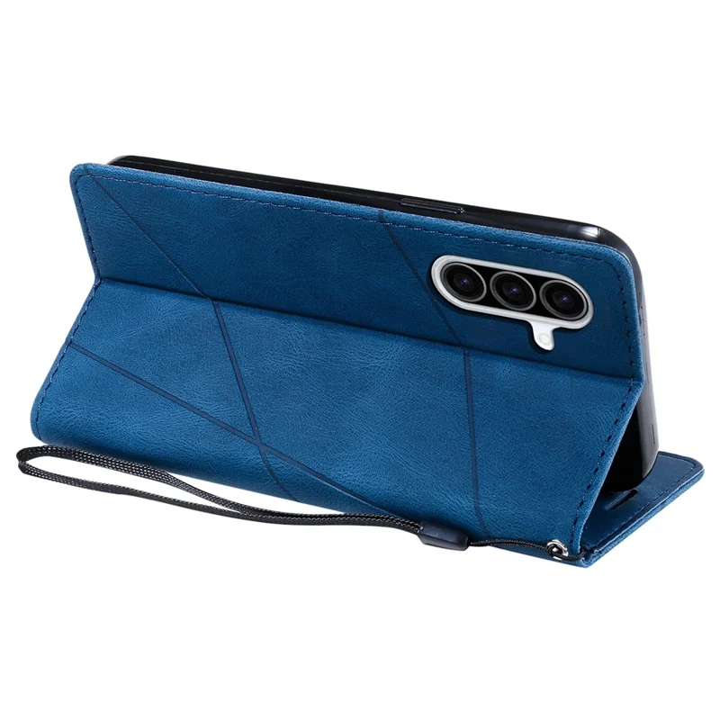 For Samsung Galaxy A37 5G Case Imprinted Lines PU Leather Splicing Wallet Phone Cover - Blue