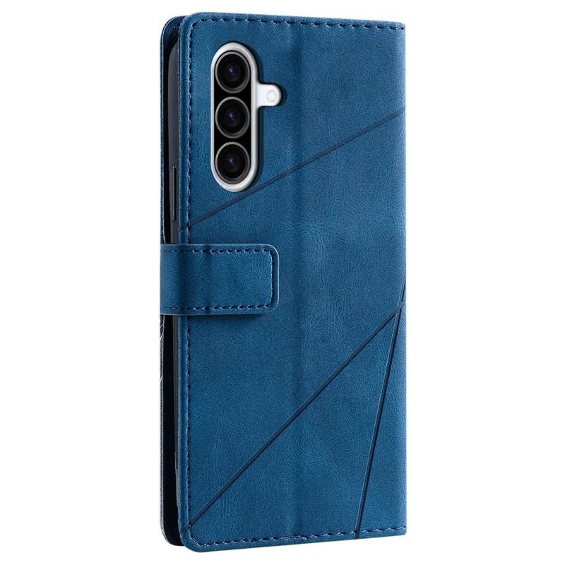 For Samsung Galaxy A37 5G Case Imprinted Lines PU Leather Splicing Wallet Phone Cover - Blue