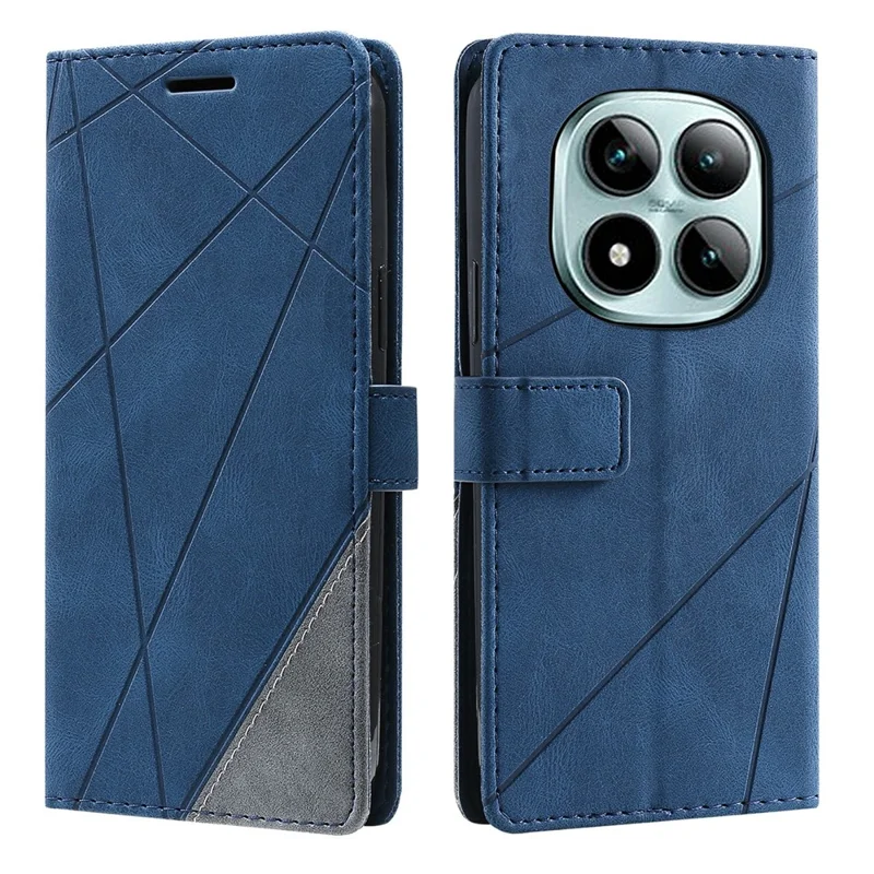 For Xiaomi Redmi Note 15 Pro 5G (Global) Case Imprinted Lines PU Leather Splicing Wallet Phone Cover - Blue