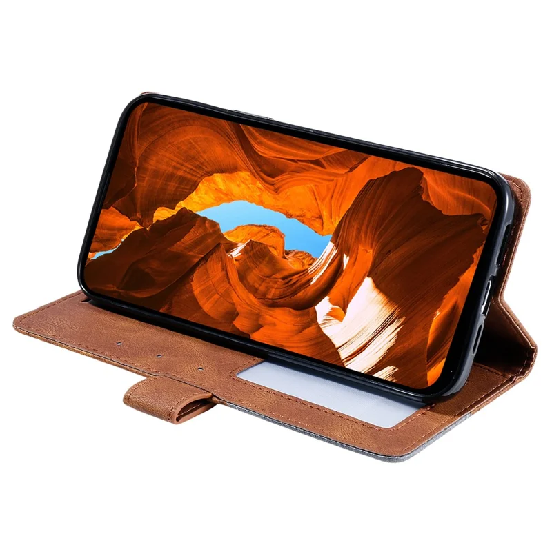 For Xiaomi Redmi Note 15 Pro+ 5G (Global) / Poco M8 Pro 5G Case Imprinted Lines PU Leather Splicing Wallet Phone Cover - Brown