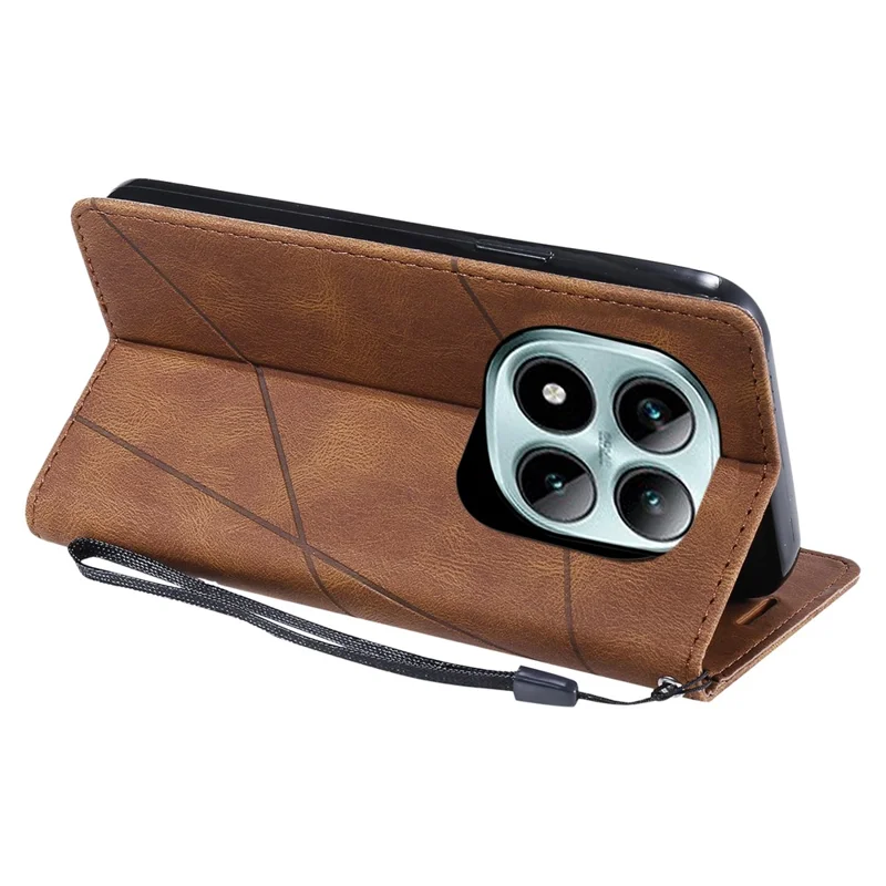 For Xiaomi Redmi Note 15 Pro+ 5G (Global) / Poco M8 Pro 5G Case Imprinted Lines PU Leather Splicing Wallet Phone Cover - Brown