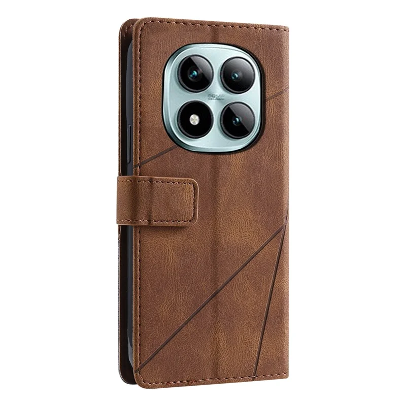 For Xiaomi Redmi Note 15 Pro+ 5G (Global) / Poco M8 Pro 5G Case Imprinted Lines PU Leather Splicing Wallet Phone Cover - Brown