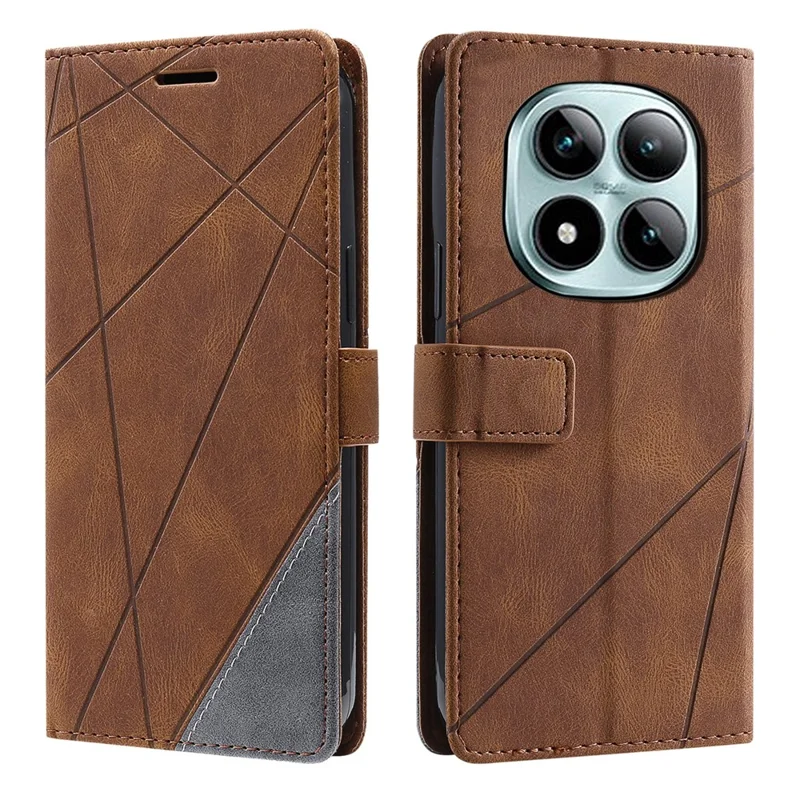 For Xiaomi Redmi Note 15 Pro 4G (Global) Case Imprinted Lines PU Leather Splicing Wallet Phone Cover - Brown