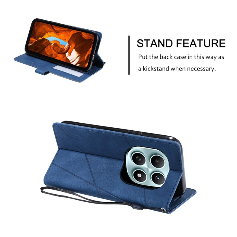 PU Leather Case for Xiaomi Xiaomi Redmi Note 15 5G (Global) / 15 4G (Global) / Poco M8 5G Imprinted Lines Splicing Wallet Phone Cover - Blue