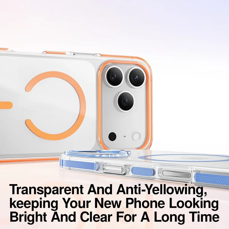 SMARTDEVIL For iPhone 17 Pro Magnetic Case Soft TPU + Hard PC Clear Phone Cover Compatible with MagSafe - Orange