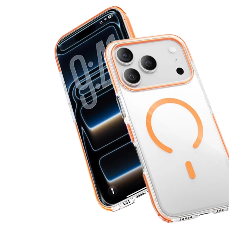 SMARTDEVIL For iPhone 17 Pro Max Magnetic Case Soft TPU + Hard PC Clear Phone Cover Compatible with MagSafe - Orange