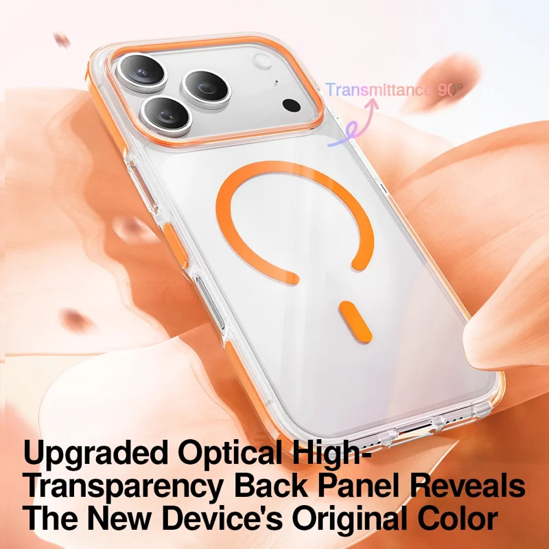 SMARTDEVIL For iPhone 17 Pro Max Magnetic Case Soft TPU + Hard PC Clear Phone Cover Compatible with MagSafe - Orange