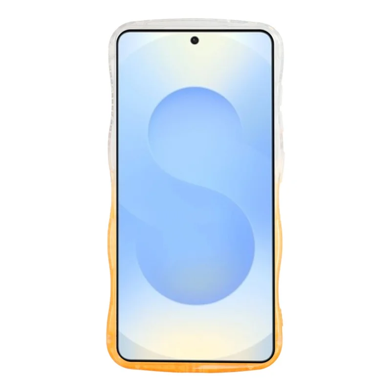 For Samsung Galaxy S26  /  S26 Pro Case Rhinestone Decor Wave Frame TPU Phone Cover with Leopard Print Glitter Card  /  Lens Film - Gradient Orange