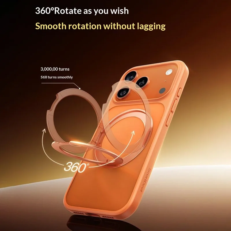 SMARTDEVIL For iPhone 17 Pro Magnetic Case Rotating Kickstand Soft TPU + Hard PC Phone Cover Compatible with MagSafe - Transparent