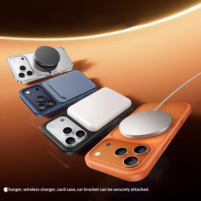 SMARTDEVIL For iPhone 17 Pro Magnetic Case Rotating Kickstand Soft TPU + Hard PC Phone Cover Compatible with MagSafe - Transparent