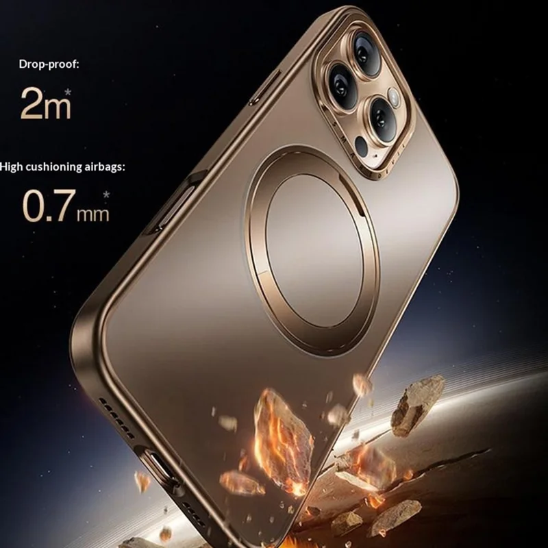 SMARTDEVIL For iPhone 16 Pro Magnetic Case Rotating Kickstand Soft TPU + Hard PC Phone Cover Compatible with MagSafe - Desert Gold