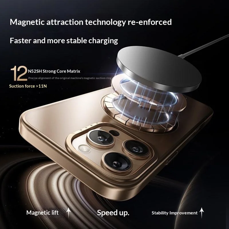 SMARTDEVIL For iPhone 16 Pro Magnetic Case Rotating Kickstand Soft TPU + Hard PC Phone Cover Compatible with MagSafe - Desert Gold