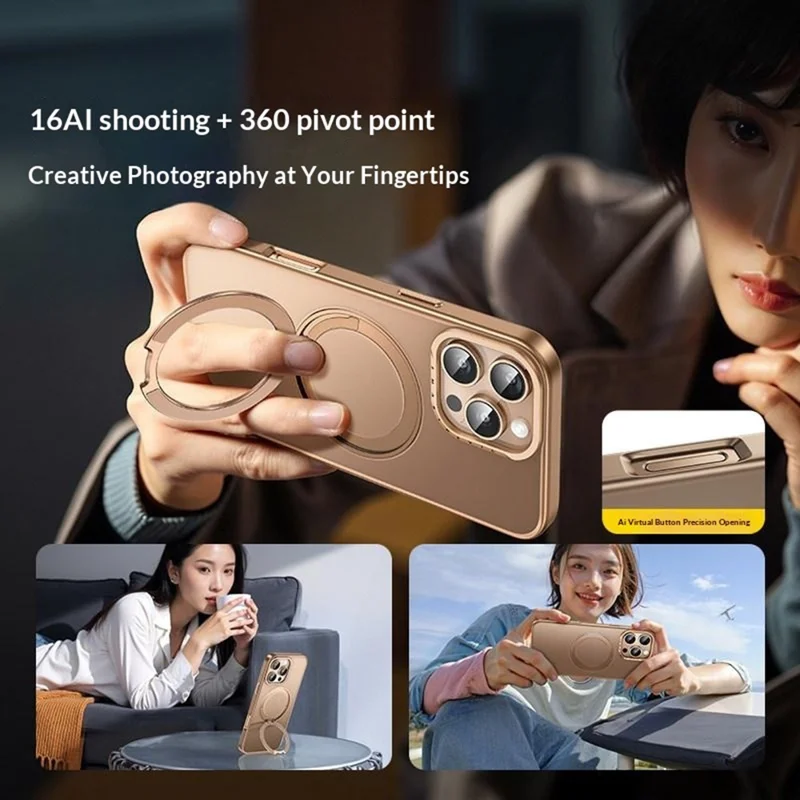 SMARTDEVIL For iPhone 16 Pro Magnetic Case Rotating Kickstand Soft TPU + Hard PC Phone Cover Compatible with MagSafe - Desert Gold