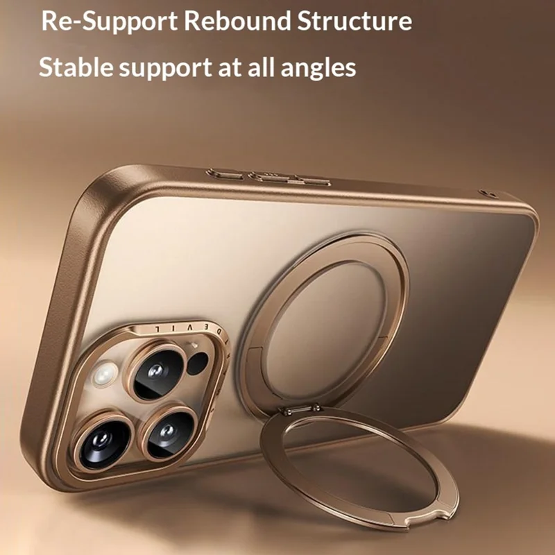 SMARTDEVIL For iPhone 16 Pro Max Magnetic Case Rotating Kickstand Soft TPU + Hard PC Phone Cover Compatible with MagSafe - Desert Gold