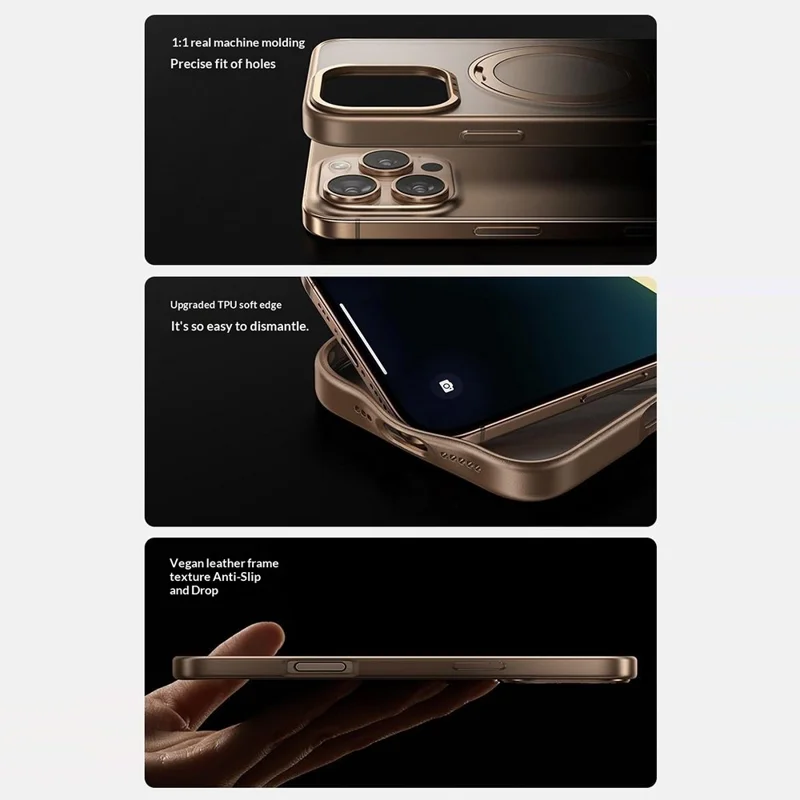 SMARTDEVIL For iPhone 16 Pro Max Magnetic Case Rotating Kickstand Soft TPU + Hard PC Phone Cover Compatible with MagSafe - Desert Gold