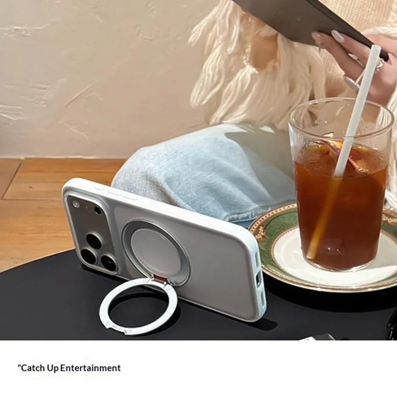 SMARTDEVIL For iPhone 17 Pro Magnetic Case Rotating Kickstand Precise Cutouts TPU PC Phone Cover Compatible with MagSafe - White