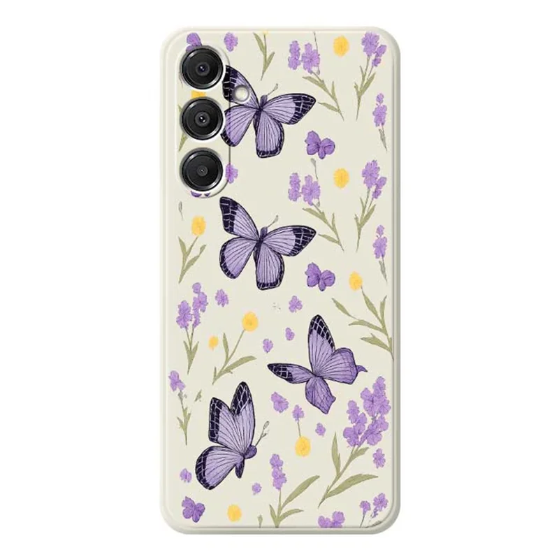 For Samsung Galaxy S26+ Case Purple Butterflies Pattern Printing Straight Edge TPU Phone Back Cover - Beige