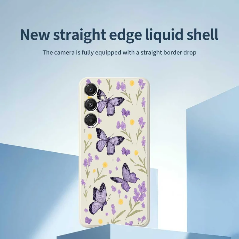 For Samsung Galaxy S26+ Case Purple Butterflies Pattern Printing Straight Edge TPU Phone Back Cover - Beige
