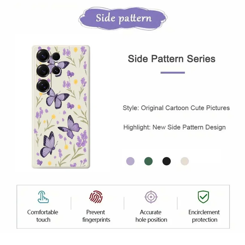 For Samsung Galaxy S26 Ultra Case Purple Butterflies Pattern Printing Straight Edge TPU Phone Back Cover - Beige