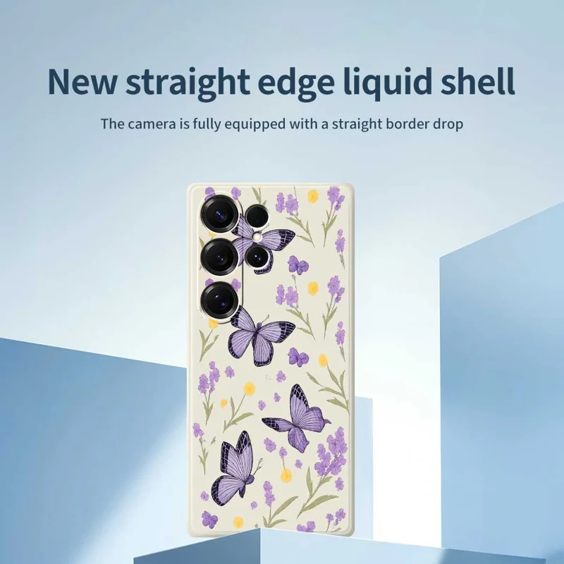 For Samsung Galaxy S26 Ultra Case Purple Butterflies Pattern Printing Straight Edge TPU Phone Back Cover - Beige