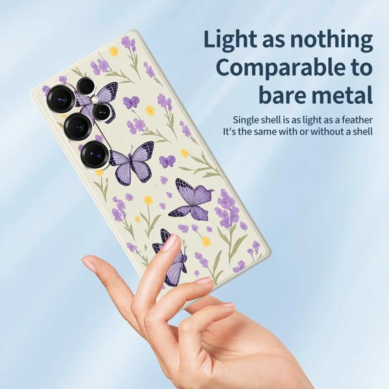 For Samsung Galaxy S26 Ultra Case Purple Butterflies Pattern Printing Straight Edge TPU Phone Back Cover - Beige