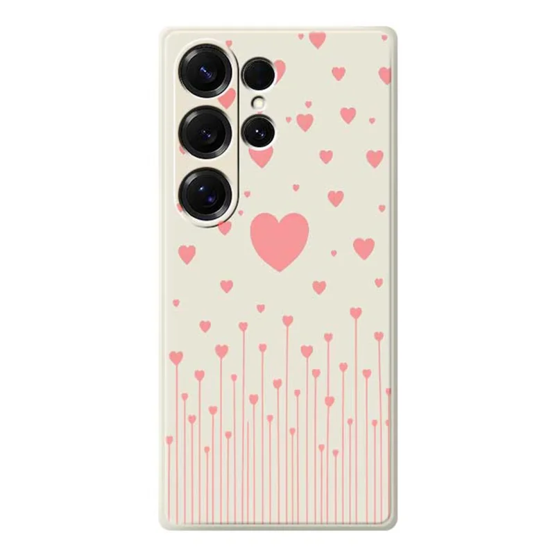 For Samsung Galaxy S26 Ultra Case Pink Love Pattern Printing Straight Edge TPU Phone Back Cover - Beige