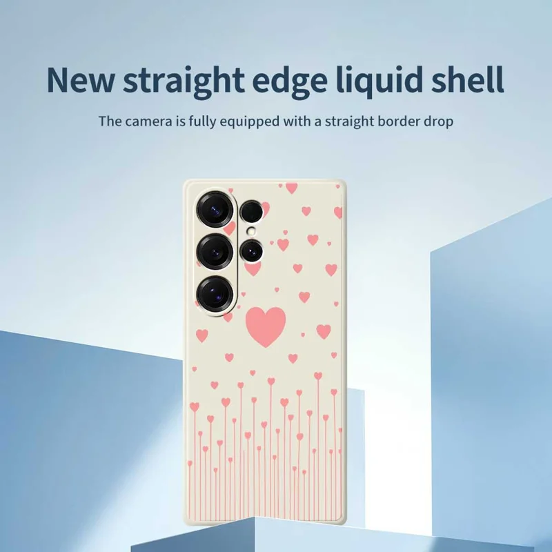 For Samsung Galaxy S26 Ultra Case Pink Love Pattern Printing Straight Edge TPU Phone Back Cover - Beige
