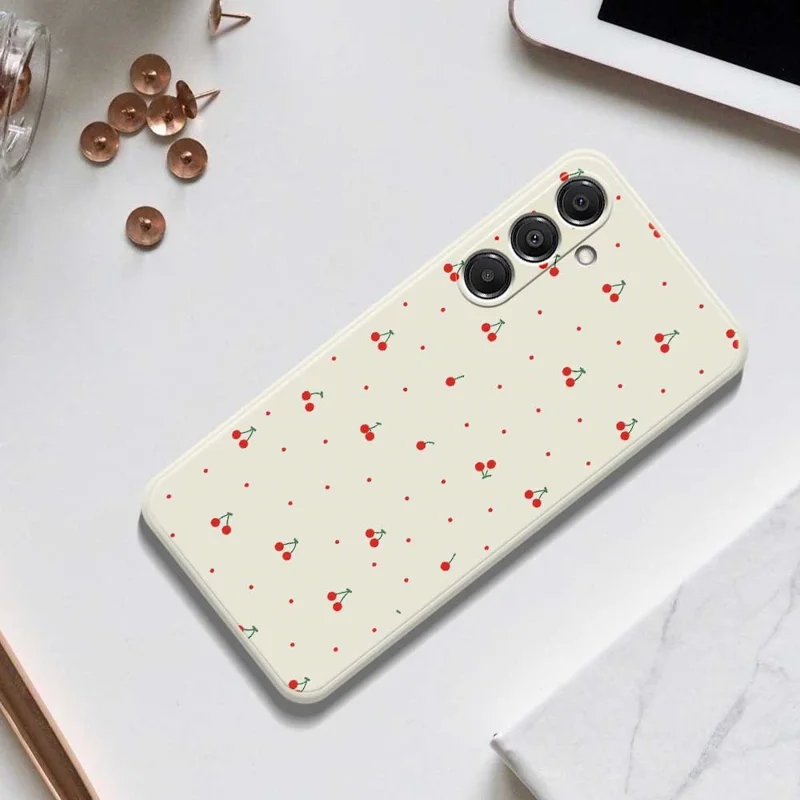 For Samsung Galaxy A37 5G Case Red Cherry Pattern Printing Straight Edge TPU Phone Back Cover - Beige