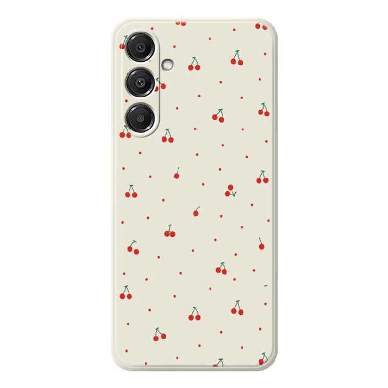 For Samsung Galaxy A57 5G Case Red Cherry Pattern Printing Straight Edge TPU Phone Back Cover - Beige