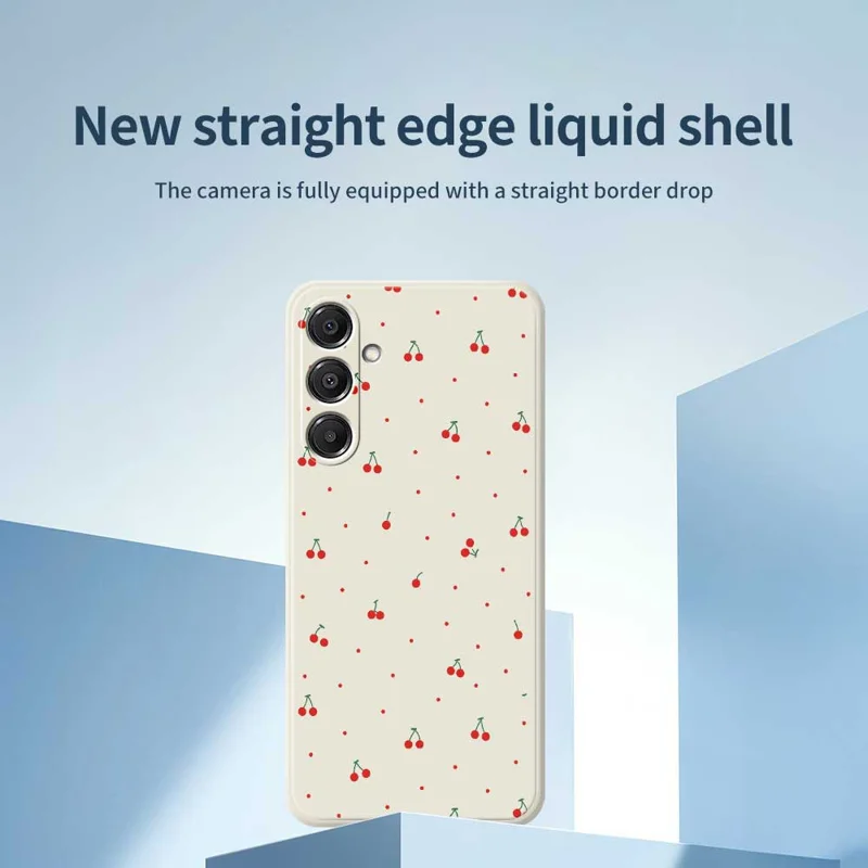 For Samsung Galaxy S26  /  S26 Pro Case Red Cherry Pattern Printing Straight Edge TPU Phone Back Cover - Beige