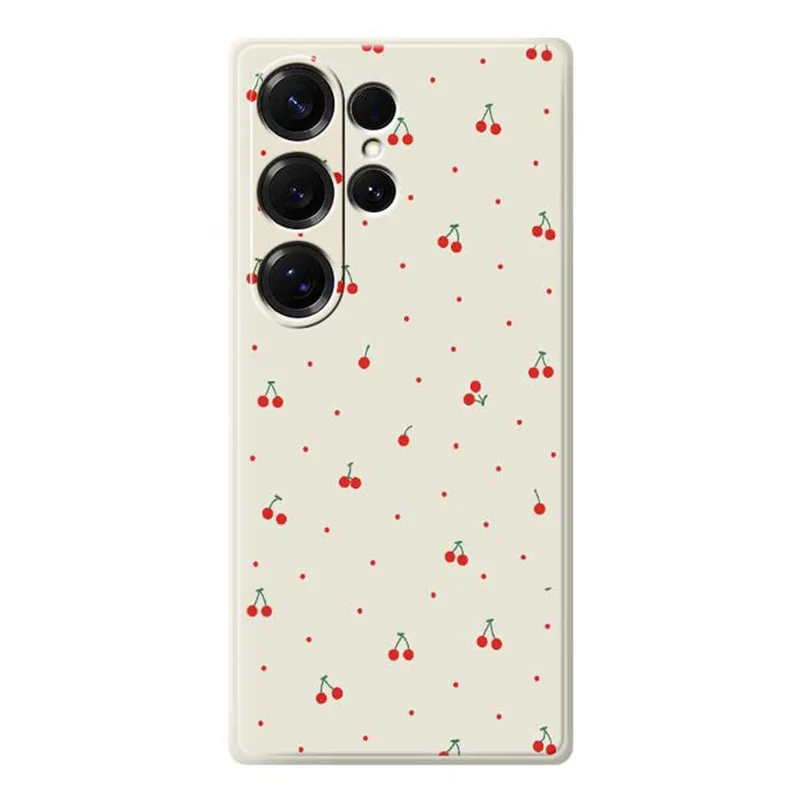 For Samsung Galaxy S26 Ultra Case Red Cherry Pattern Printing Straight Edge TPU Phone Back Cover - Beige