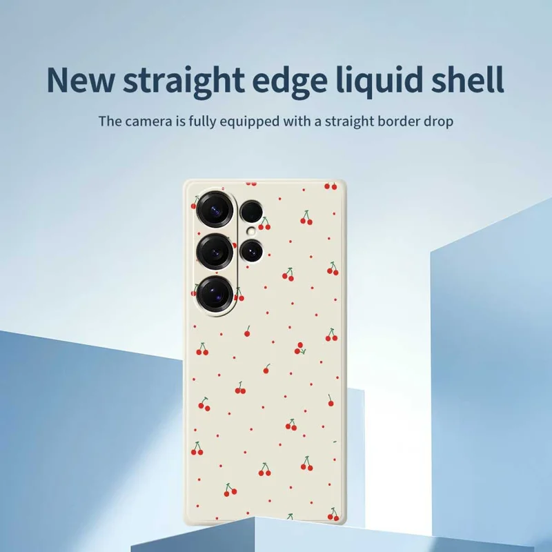 For Samsung Galaxy S26 Ultra Case Red Cherry Pattern Printing Straight Edge TPU Phone Back Cover - Beige