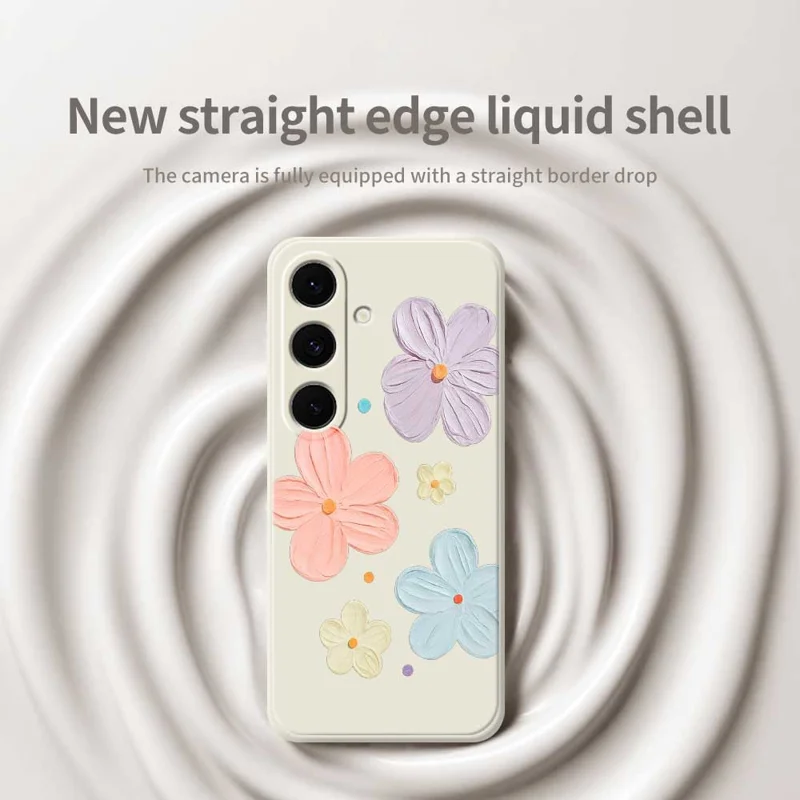 For Samsung Galaxy S26  /  S26 Pro Case Four Color Flowers Pattern Printing Straight Edge TPU Phone Back Cover - Beige