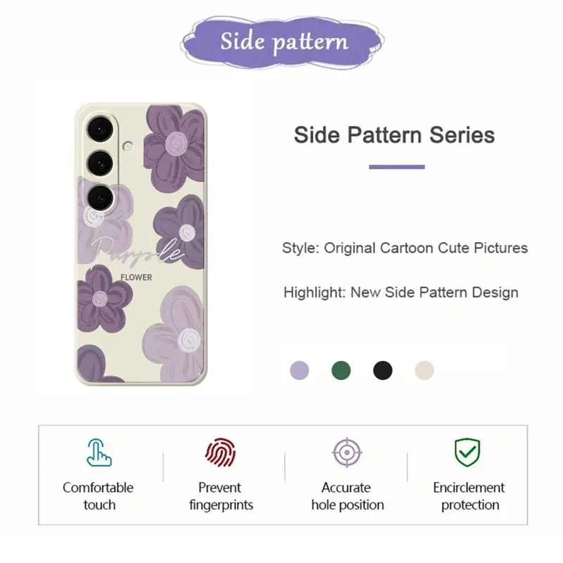 For Samsung Galaxy A57 5G Case Purple Flower Pattern Printing Straight Edge TPU Phone Back Cover - Beige