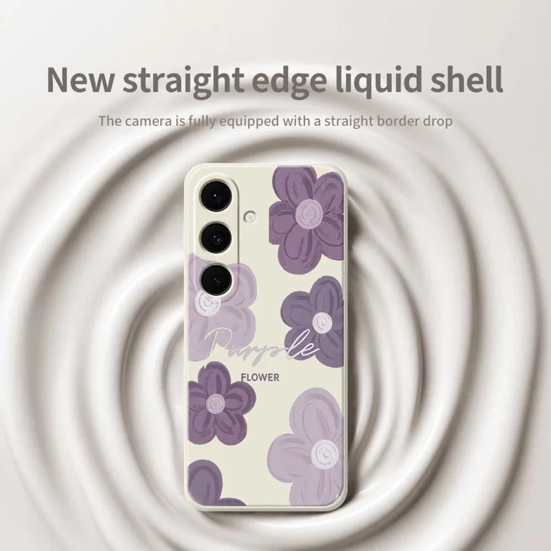 For Samsung Galaxy S26+ Case Purple Flower Pattern Printing Straight Edge TPU Phone Back Cover - Beige