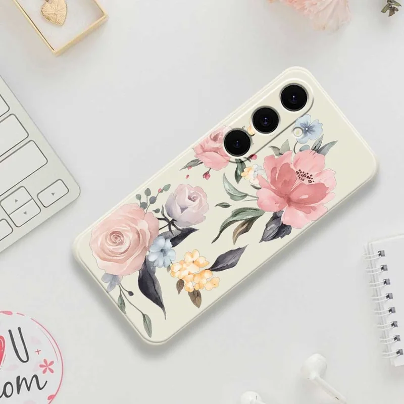 For Samsung Galaxy A57 5G Case Big Flowers Pattern Printing Straight Edge TPU Phone Back Cover - Beige