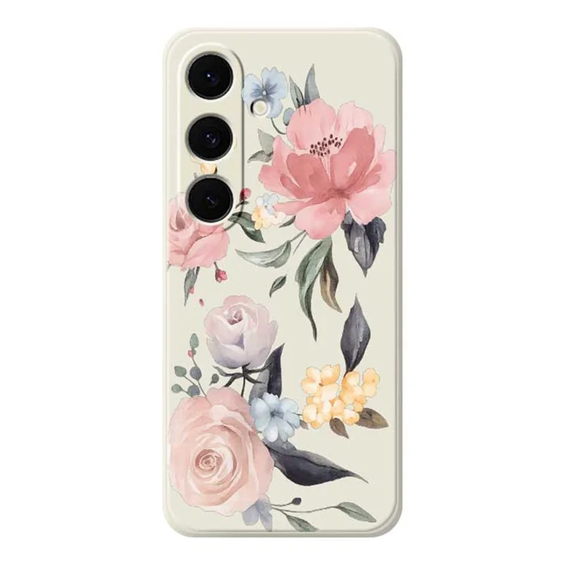 For Samsung Galaxy S26+ Case Big Flowers Pattern Printing Straight Edge TPU Phone Back Cover - Beige