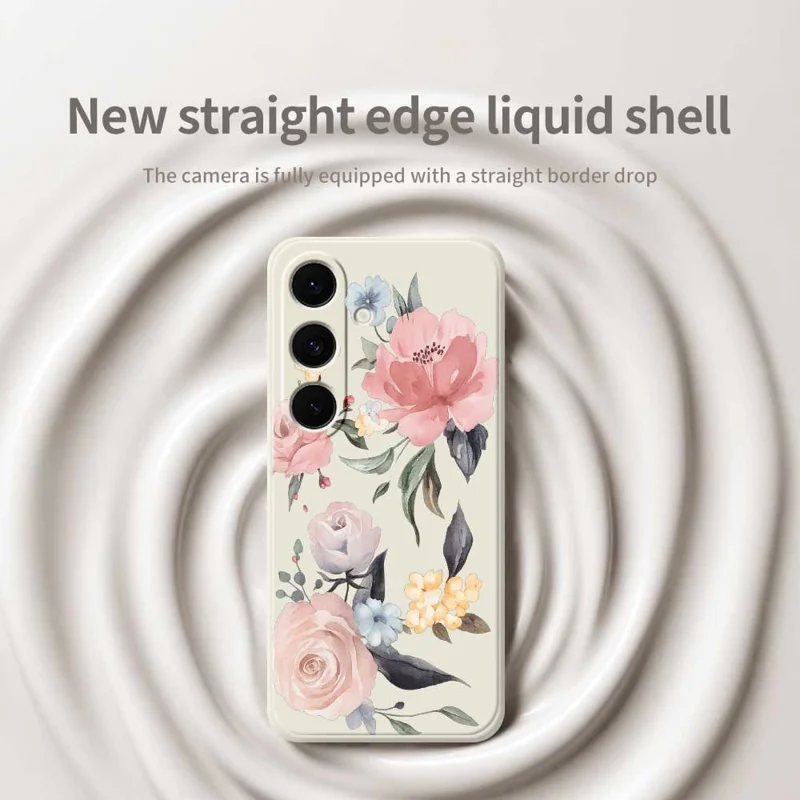 For Samsung Galaxy S26+ Case Big Flowers Pattern Printing Straight Edge TPU Phone Back Cover - Beige