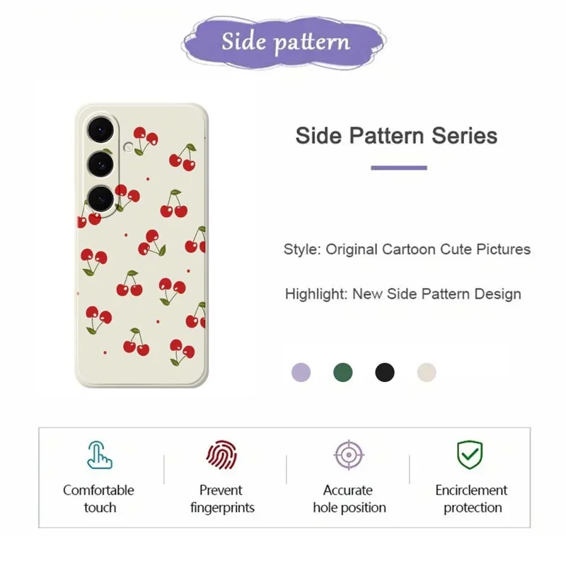 For Samsung Galaxy S26  /  S26 Pro Case Cherry Pattern Printing Straight Edge TPU Phone Back Cover - Beige