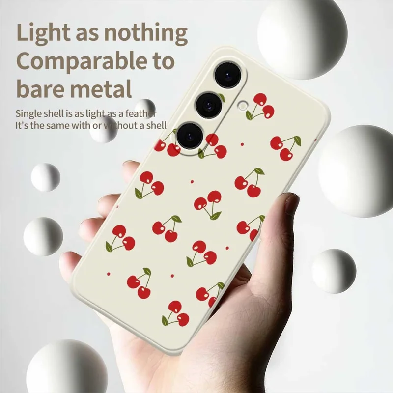 For Samsung Galaxy S26  /  S26 Pro Case Cherry Pattern Printing Straight Edge TPU Phone Back Cover - Beige