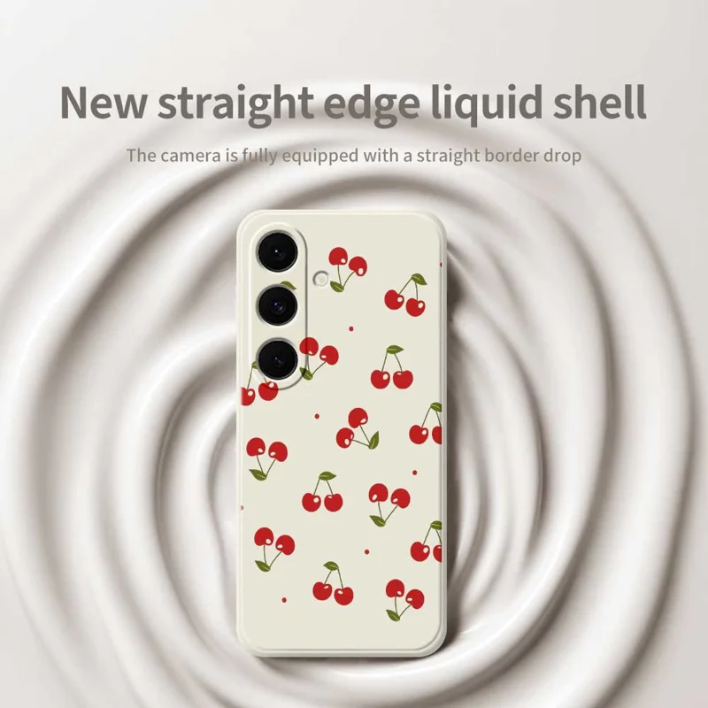 For Samsung Galaxy S26+ Case Cherry Pattern Printing Straight Edge TPU Phone Back Cover - Beige