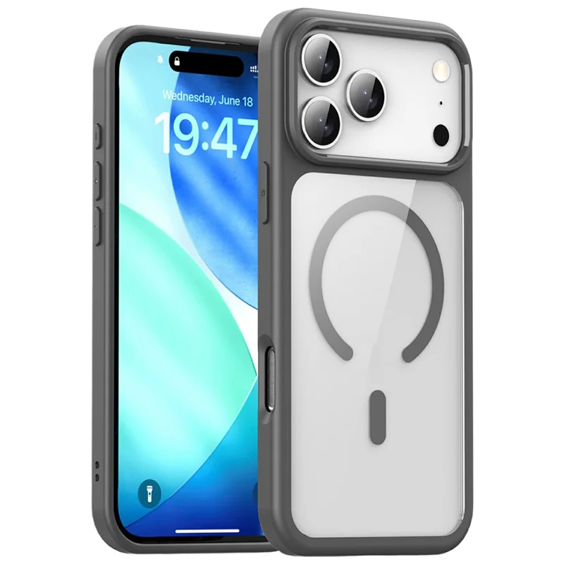 For iPhone 17 Pro Max Magnetic Case Hard PC + Soft TPU Shockproof Phone Cover Compatible with MagSafe - Grey