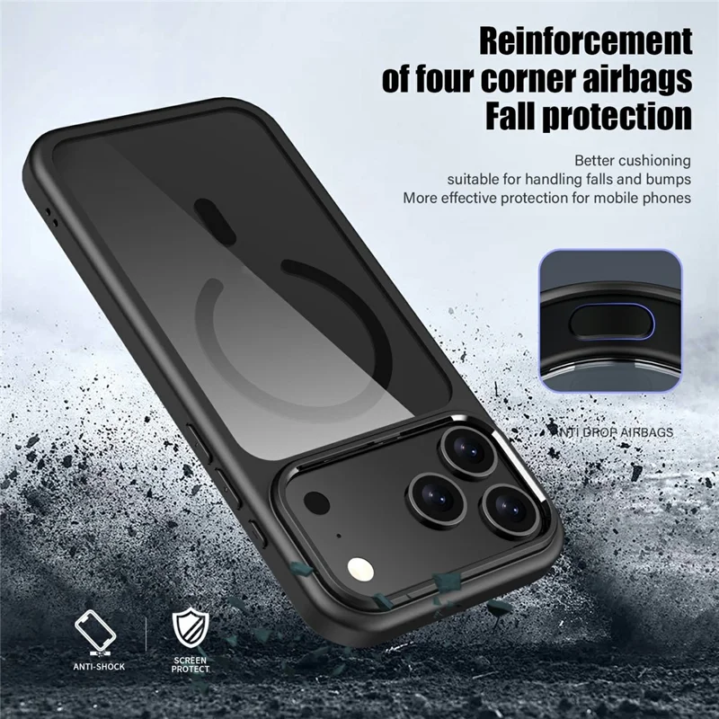 For iPhone 17 Pro Max Magnetic Case Hard PC + Soft TPU Shockproof Phone Cover Compatible with MagSafe - Grey