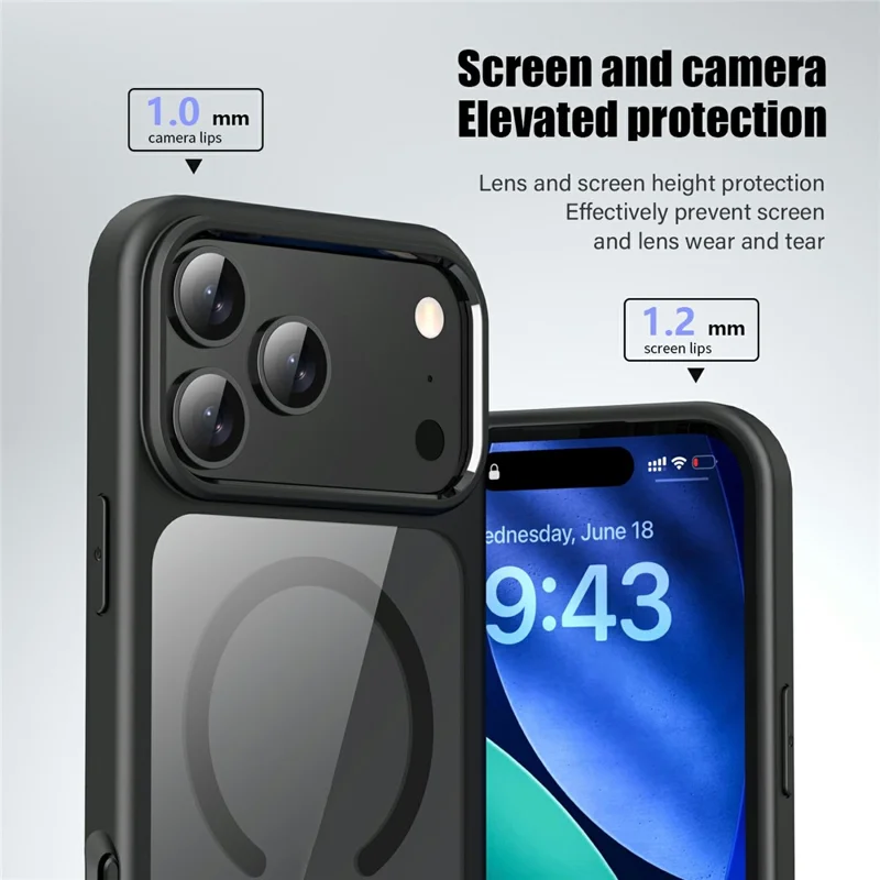 For iPhone 17 Pro Magnetic Case Hard PC + Soft TPU Shockproof Phone Cover Compatible with MagSafe - Black