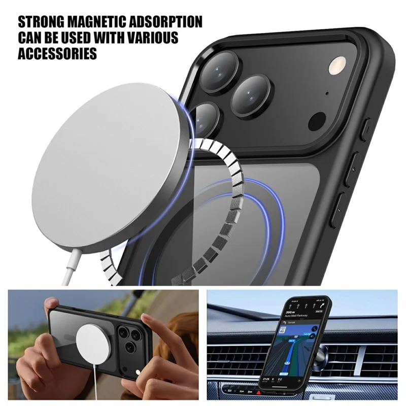 For iPhone 17 Pro Magnetic Case Hard PC + Soft TPU Shockproof Phone Cover Compatible with MagSafe - Black