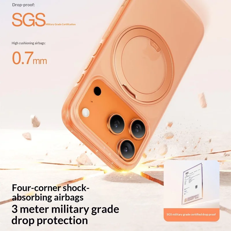 SMARTDEVIL For iPhone 17 Pro Max Case Stress Relief Rotating Kickstand TPU PC Magnetic Phone Cover Compatible with MagSafe - Orange