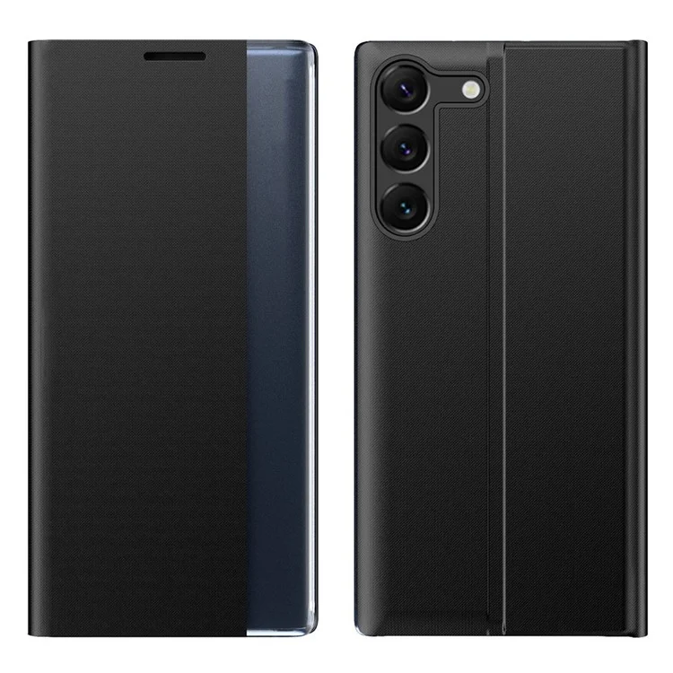 Per Samsung Galaxy S23+ Side View Window Phone Shell Foldable Stand PU Leather Protective Cover - Nero